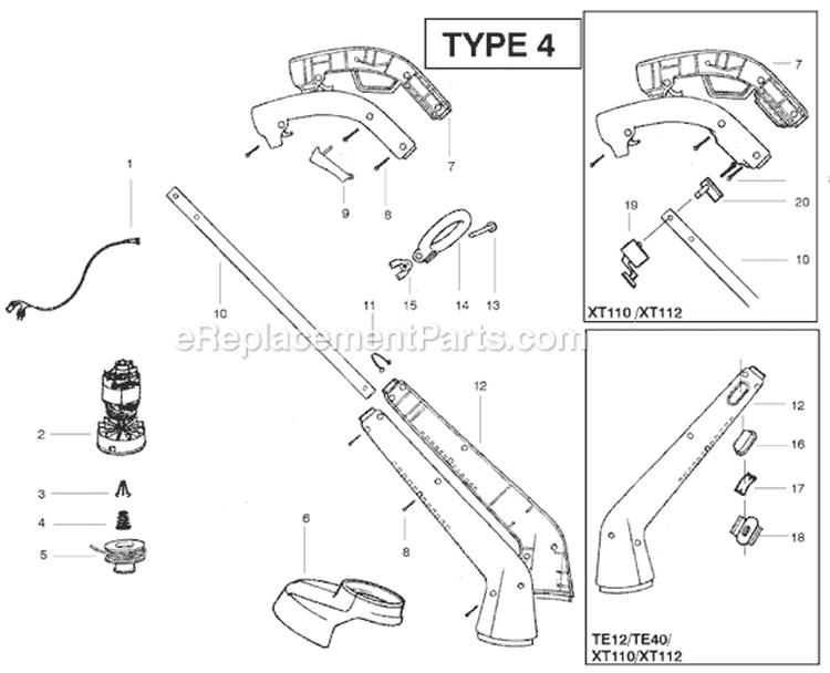 Page A Diagram and Parts List for TE40 Type 4 Weed Eater Trimmer